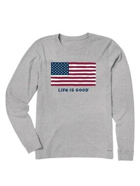 NWT Life Is Good. Women's Big Flag LS Crusher-Lite Tee, Heather Gray, XXX Large